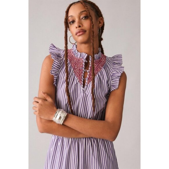 💕CLARE V. ANTHROPOLOGIE💕 Joelle Dress ~ Lilac Striped Print Large L NWT - Picture 2 of 16